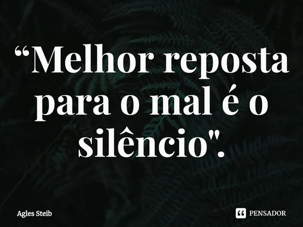 ⁠“Melhor reposta para o mal é o silêncio".... Frase de Agles Steib.