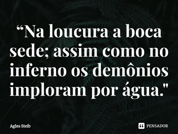“⁠Na loucura a boca sede; assim como no inferno os demônios imploram por água."⁠... Frase de Agles Steib.