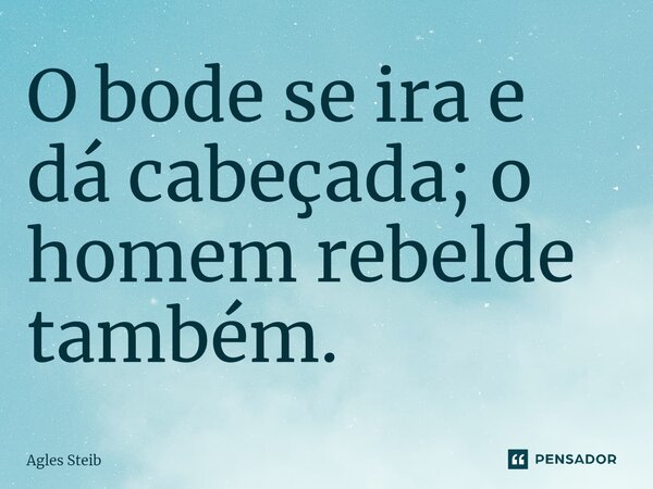 ⁠O bode se ira e dá cabeçada; o homem rebelde também.... Frase de Agles Steib.