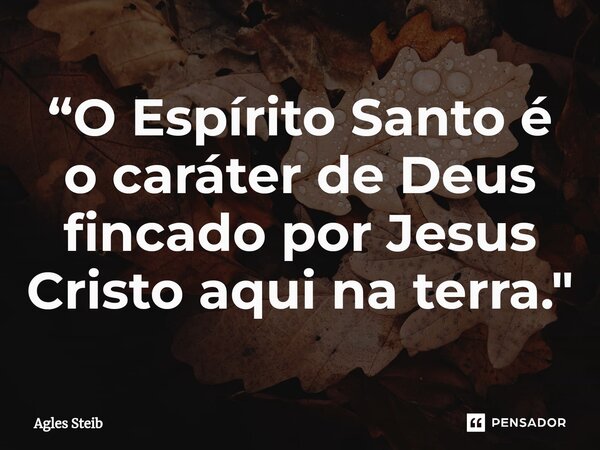 ⁠“O Espírito Santo é o caráter de Deus fincado por Jesus Cristo aqui na terra."... Frase de Agles Steib.