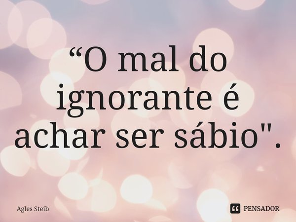 ⁠“O mal do ignorante é achar ser sábio".... Frase de Agles Steib.