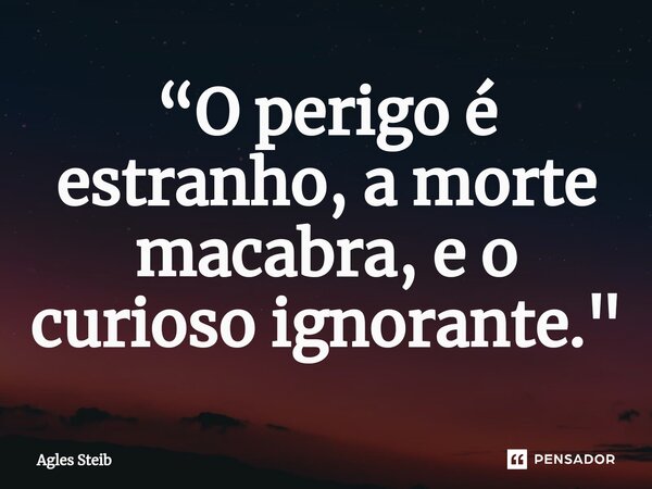 ⁠“O perigo é estranho, a morte macabra, e o curioso ignorante."... Frase de Agles Steib.