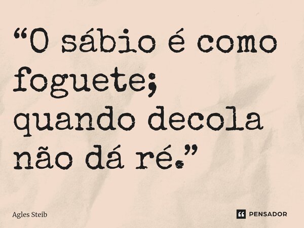 “O sábio é como foguete; quando decola não dá ré.”⁠... Frase de Agles Steib.