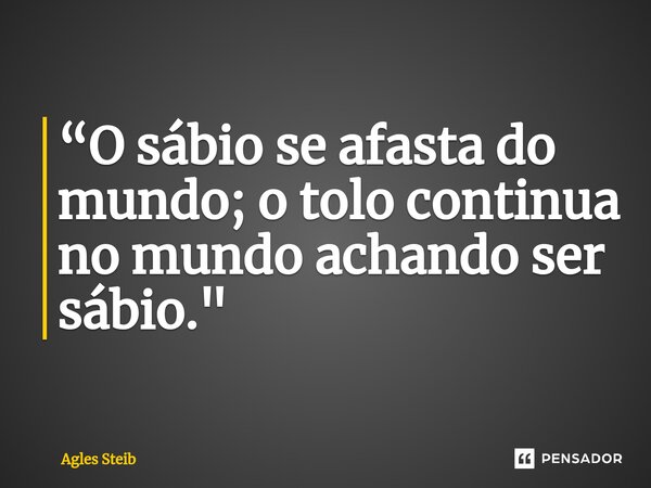 ⁠“O sábio se afasta do mundo; o tolo continua no mundo achando ser sábio."... Frase de Agles Steib.