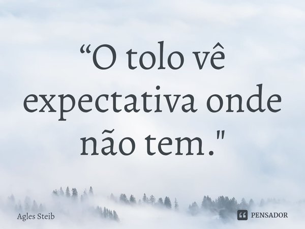 ⁠“O tolo vê expectativa onde não tem."... Frase de Agles Steib.