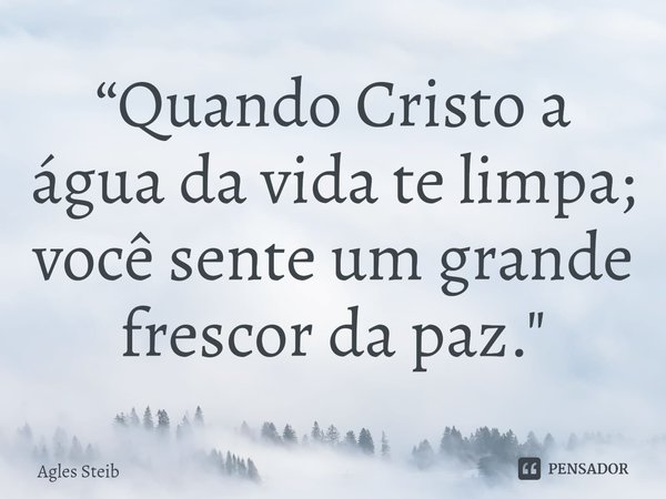 ⁠“Quando Cristo a água da vida te limpa; você sente um grande frescor da paz."... Frase de Agles Steib.
