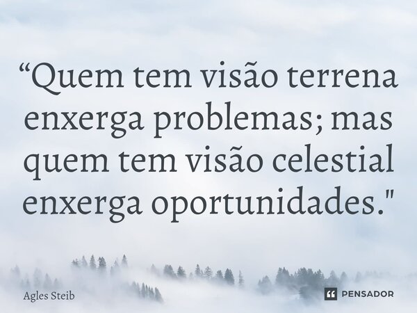 ⁠“Quem tem visão terrena enxerga problemas; mas quem tem visão celestial enxerga oportunidades."... Frase de Agles Steib.