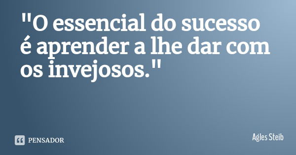 "O essencial do sucesso é aprender a lhe dar com os invejosos."... Frase de Agles Steib.
