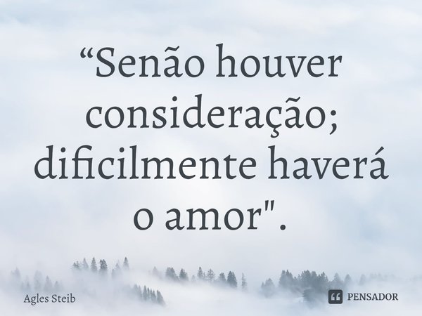 ⁠“Senão houver consideração; dificilmente haverá o amor".... Frase de Agles Steib.