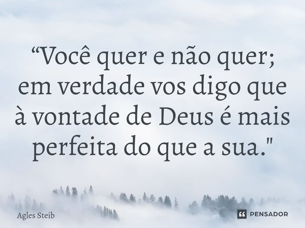 ⁠“Você quer e não quer; em verdade vos digo que à vontade de Deus é mais perfeita do que a sua."... Frase de Agles Steib.