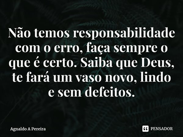 ⁠Não temos responsabilidade com o erro, faça sempre o que é certo. Saiba que Deus, te fará um vaso novo, lindo e sem defeitos.... Frase de Agnaldo A Pereira.