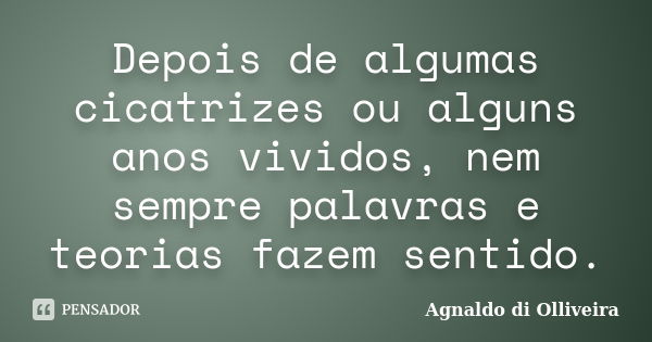 Depois de algumas cicatrizes ou alguns anos vividos, nem sempre palavras e teorias fazem sentido.... Frase de Agnaldo di Olliveira.