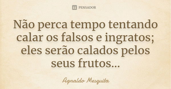 Não perca tempo tentando calar os falsos e ingratos; eles serão calados pelos seus frutos...... Frase de Agnaldo Mesquita.