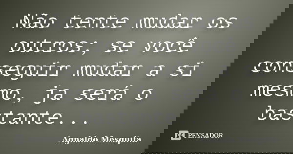 Não tente mudar os outros; se você conseguir mudar a si mesmo, ja será o bastante...... Frase de Agnaldo Mesquita.