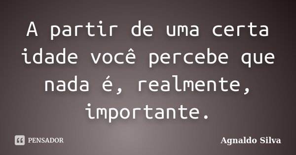 A partir de uma certa idade você percebe que nada é, realmente, importante.... Frase de Agnaldo Silva.