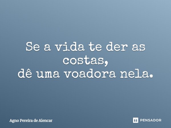 Se a vida te der as costas, dê uma voadora nela.... Frase de Agno Pereira de Alencar.