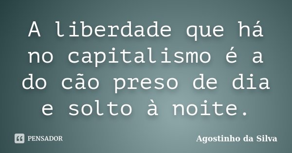 A liberdade que há no capitalismo é a do cão preso de dia e solto à noite.... Frase de Agostinho da Silva.