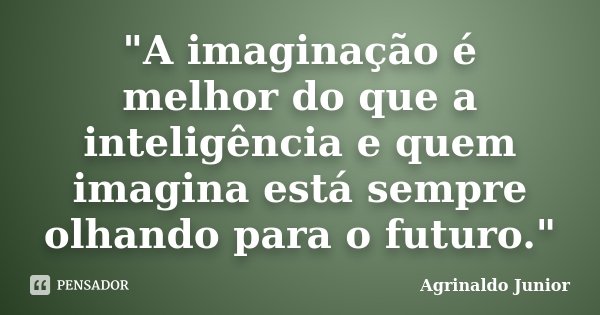 "A imaginação é melhor do que a inteligência e quem imagina está sempre olhando para o futuro."... Frase de Agrinaldo Junior.
