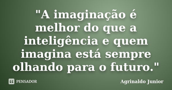 "A imaginação é melhor do que a inteligência e quem imagina está sempre olhando para o futuro."... Frase de Agrinaldo Junior.