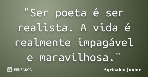 "Ser poeta é ser realista. A vida é realmente impagável e maravilhosa."... Frase de Agrinaldo Junior.
