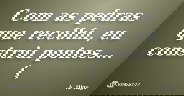 Com as pedras que recolhi, eu construi pontes...(... Frase de A. Higa.