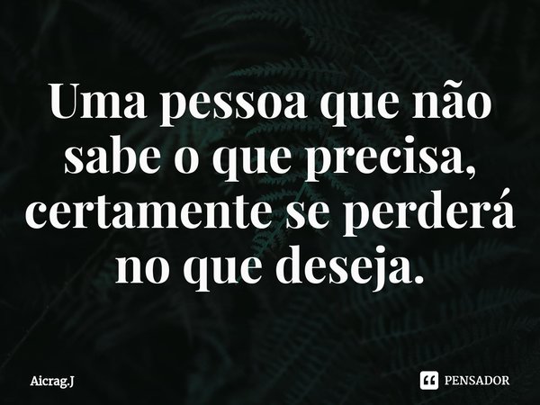 ⁠Uma pessoa que não sabe o que precisa, certamente se perderá no que deseja.... Frase de Aicrag.J.