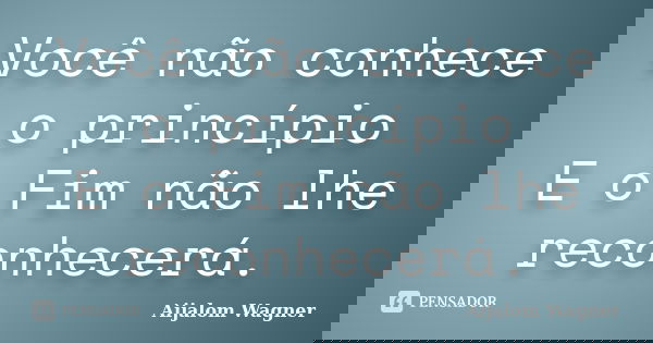 Você não conhece o princípio E o Fim não lhe reconhecerá.... Frase de Aijalom Wagner.