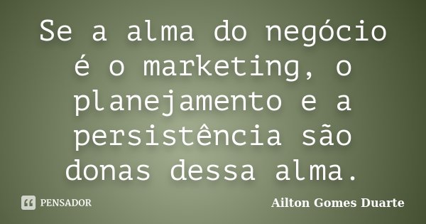 Se a alma do negócio é o marketing, o planejamento e a persistência são donas dessa alma.... Frase de Ailton Gomes Duarte.
