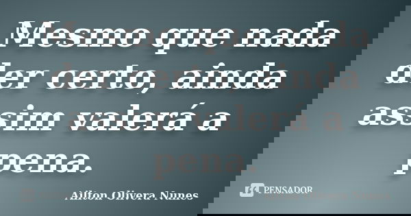 Mesmo que nada der certo, ainda assim valerá a pena.... Frase de Ailton Olivera Nunes.