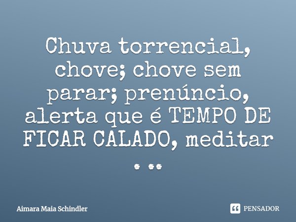 Chuva torrencial, chove; chove sem parar; prenúncio, alerta que é TEMPO DE FICAR CALADO, meditar . ..⁠... Frase de Aimara Maia Schindler.