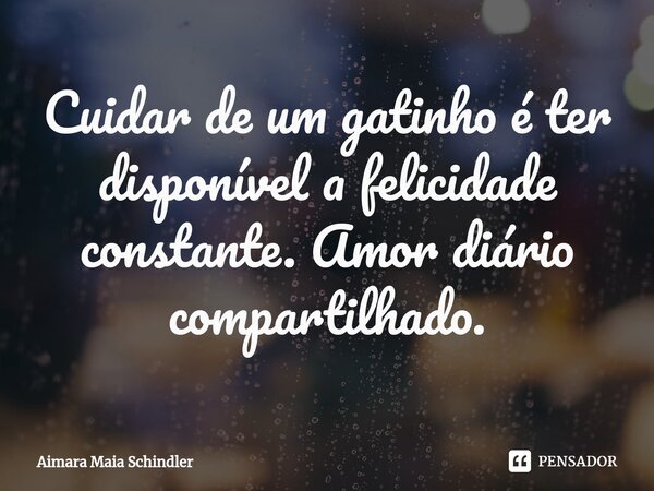 Cuidar de um gatinho é ter disponível a felicidade constante. Amor diário compartilhado.⁠... Frase de Aimara Maia Schindler.