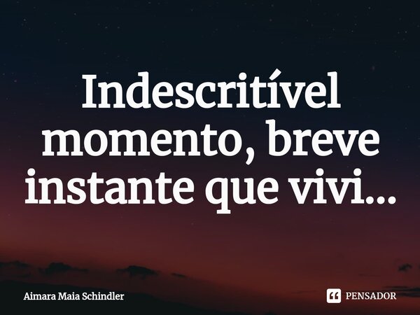 ⁠Indescritível momento, breve instante que vivi...... Frase de Aimara Maia Schindler.