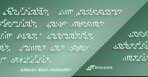 Solidão, um pássaro ferido, que mesmo assim voa; cordato, abatido, rumo ao seu maior exílio.... Frase de Aimara Maia Schindler.