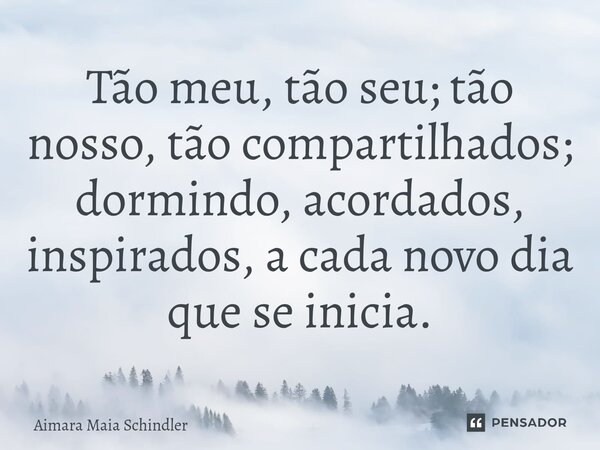 Tão meu, tão seu; tão nosso, tão ⁠compartilhados; dormindo, acordados, inspirados, a cada novo dia que se inicia.... Frase de Aimara Maia Schindler.