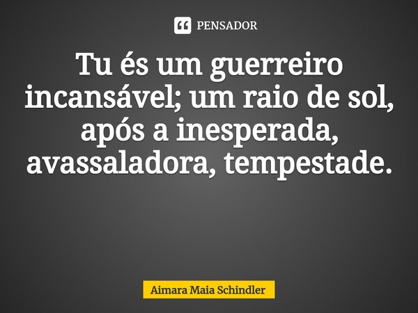 Tu és um guerreiro incansável; um raio de sol, após a inesperada, avassaladora, tempestade. ⁠... Frase de Aimara Maia Schindler.
