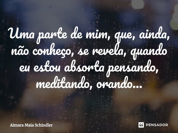 Uma parte de mim, que, ainda, não conheço, se revela, quando eu estou absorta pensando, meditando, orando...⁠... Frase de Aimara Maia Schindler.