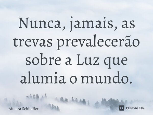 Nunca, jamais, as trevas prevalecerão sobre a Luz que⁠ alumia o mundo.... Frase de Aimara Schindler.