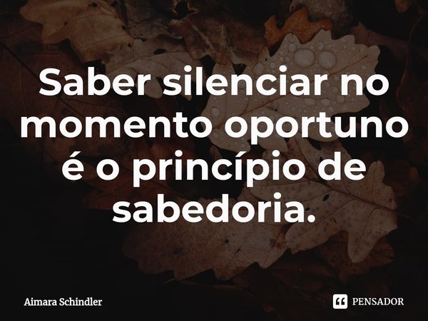 Saber silenciar no momento oportuno é o princípio de sabedoria.⁠... Frase de Aimara Schindler.