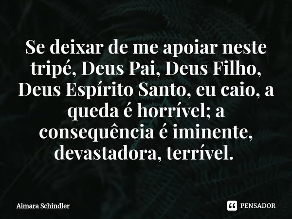 Se deixar de me apoiar neste tripé, Deus Pai, Deus Filho, Deus Espírito Santo, eu caio, a queda é horrível; a consequência é iminente, devastadora, terrível. ⁠... Frase de Aimara Schindler.