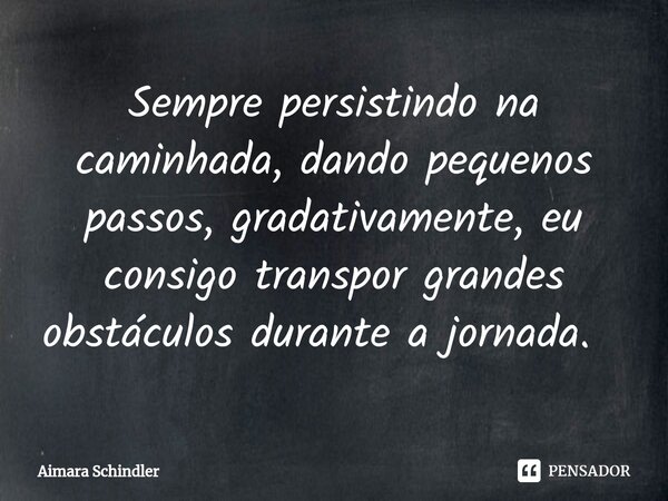 Sempre persistindo na caminhada, dando pequenos passos, gradativamente, eu consigo transpor grandes obstáculos durante a jornada. ⁠... Frase de Aimara Schindler.