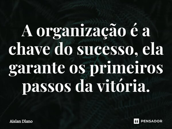 ⁠A organização é a chave do sucesso, ela garante os primeiros passos da vitória.... Frase de AISLAN DLANO.