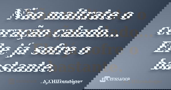 Não maltrate o coração calado... Ele já sofre o bastante.... Frase de A.J.Hilzendeger.