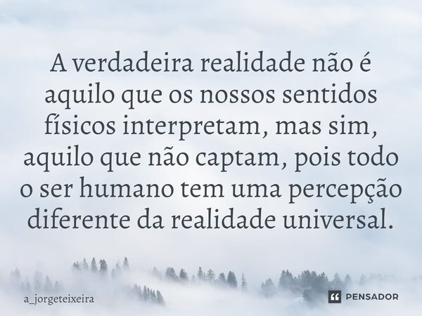 ⁠A verdadeira realidade não é aquilo que os nossos sentidos físicos interpretam, mas sim, aquilo que não captam, pois todo o ser humano tem uma percepção difere... Frase de a_jorgeteixeira.