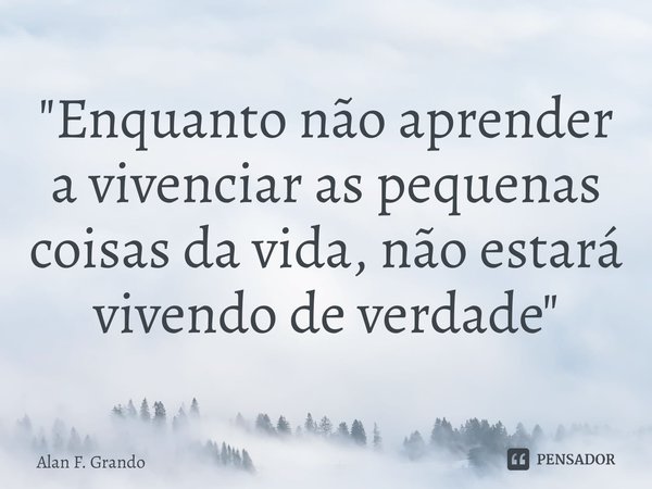 ⁠"Enquanto não aprender a vivenciar as pequenas coisas da vida, não estará vivendo de verdade"... Frase de Alan F. Grando.