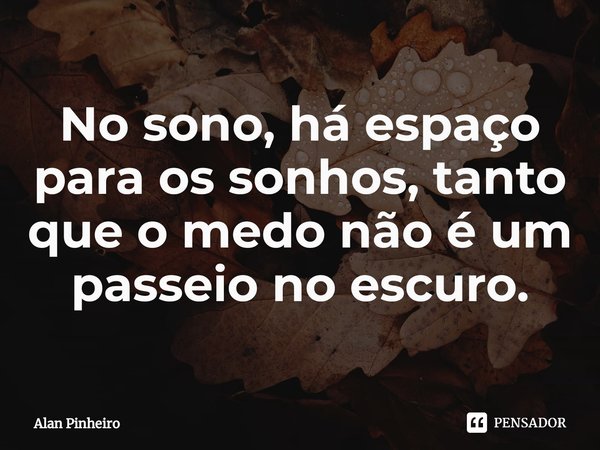 ⁠No sono, há espaço para os sonhos, tanto que o medo não é um passeio no escuro.... Frase de Alan Pinheiro.