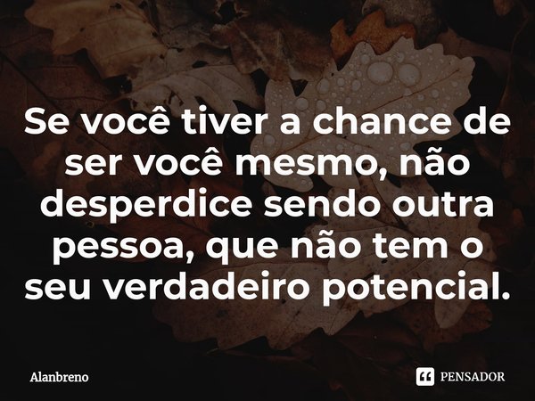 ⁠Se você tiver a chance de ser você mesmo, não desperdice sendo outra pessoa, que não tem o seu verdadeiro potencial.... Frase de Alanbreno.