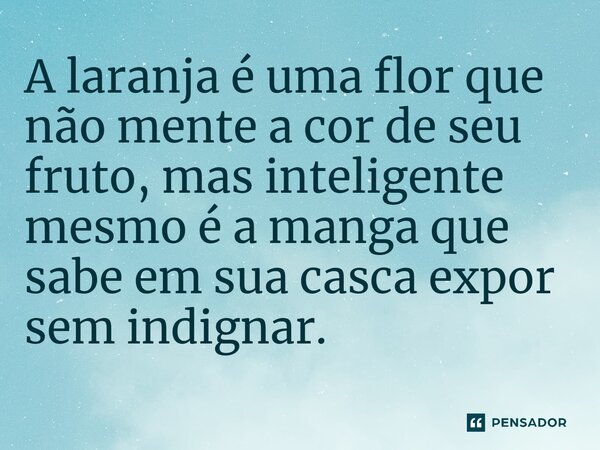 ⁠A laranja é uma flor que não mente a cor de seu fruto, mas inteligente mesmo é a manga que sabe em sua casca expor sem indignar.