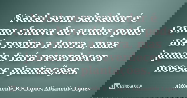 Natal sem salvador é como chuva de vento pode até revira a terra, mas jamais fará reverdecer nossas plantações.... Frase de Albaneide B S Lopes  Albaneide Lopes.
