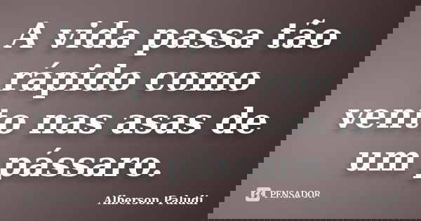 A vida passa tão rápido como vento nas asas de um pássaro.... Frase de Alberson Paludi.
