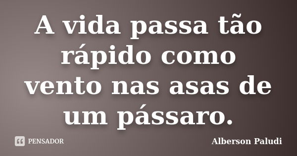 A vida passa tão rápido como vento nas asas de um pássaro.... Frase de Alberson Paludi.